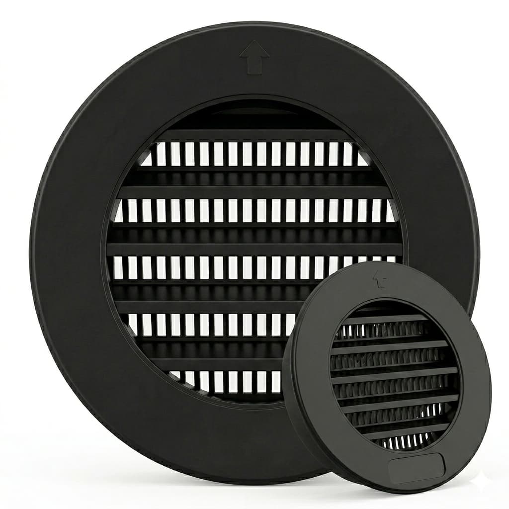 Kit com 10 Grelhas de Ventilação Redonda 100mm Preta 10cm Grade Circular Plástico C/ Tela Antiinseto