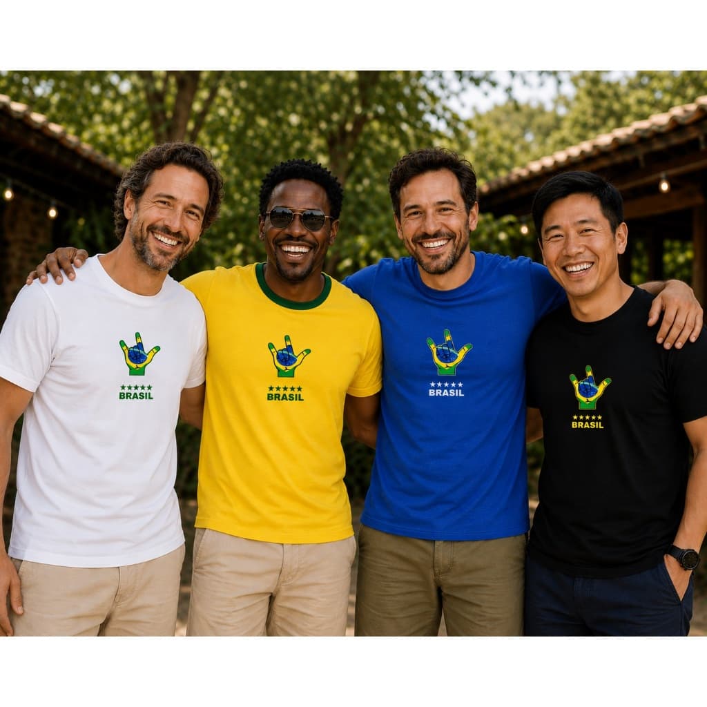 BRASIL HOMEM TORCEDOR BRASILEIRO AMIGOS BAR FUTEBOL PAPO CAMISETA BLUSA BÁSICA TIME SELEÇÃO HEXA COLORIDOS BANDEIRA FIT