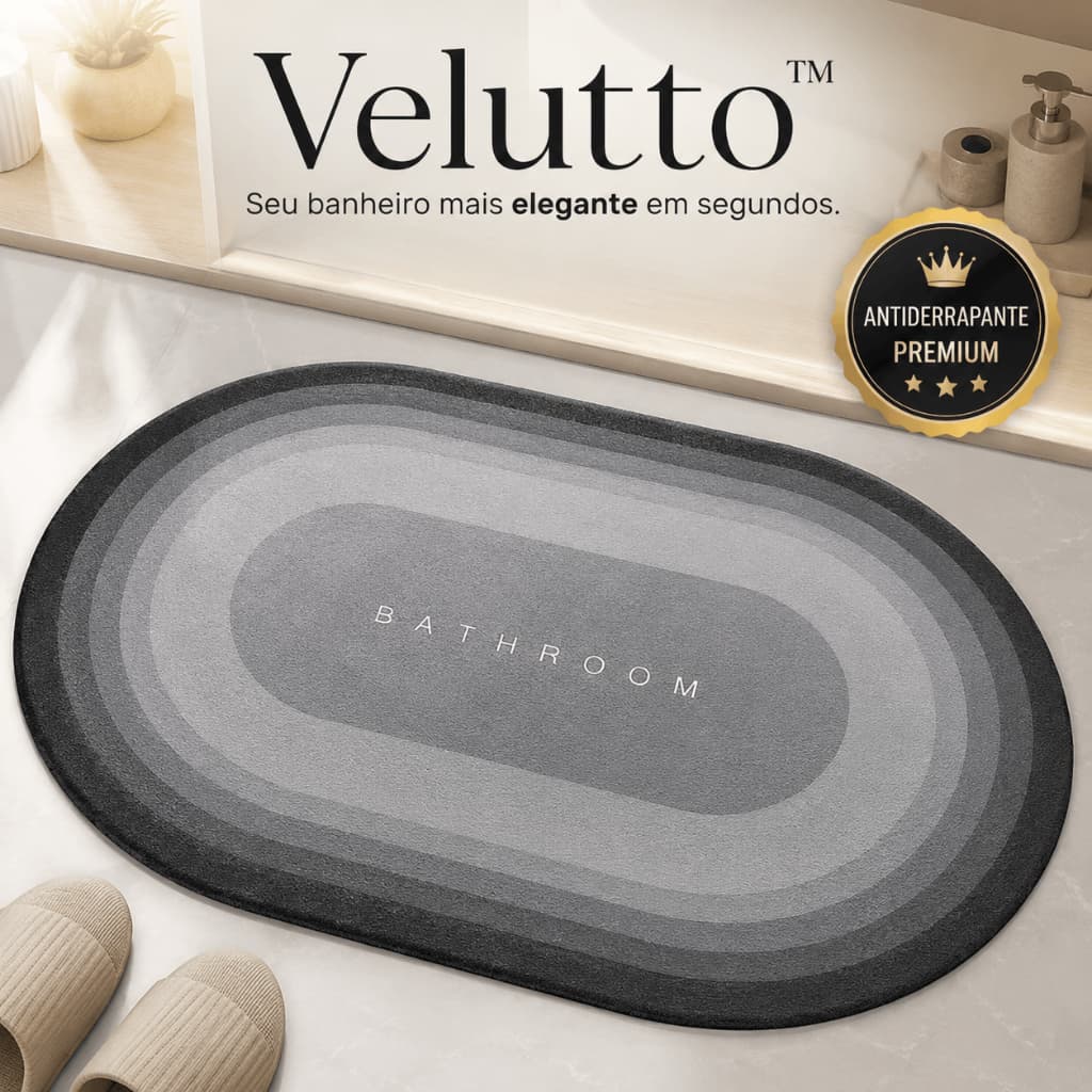 Tapete Antiderrapante Banheiro Velutto™ Oval Macio Absorvente Premium Decorativo