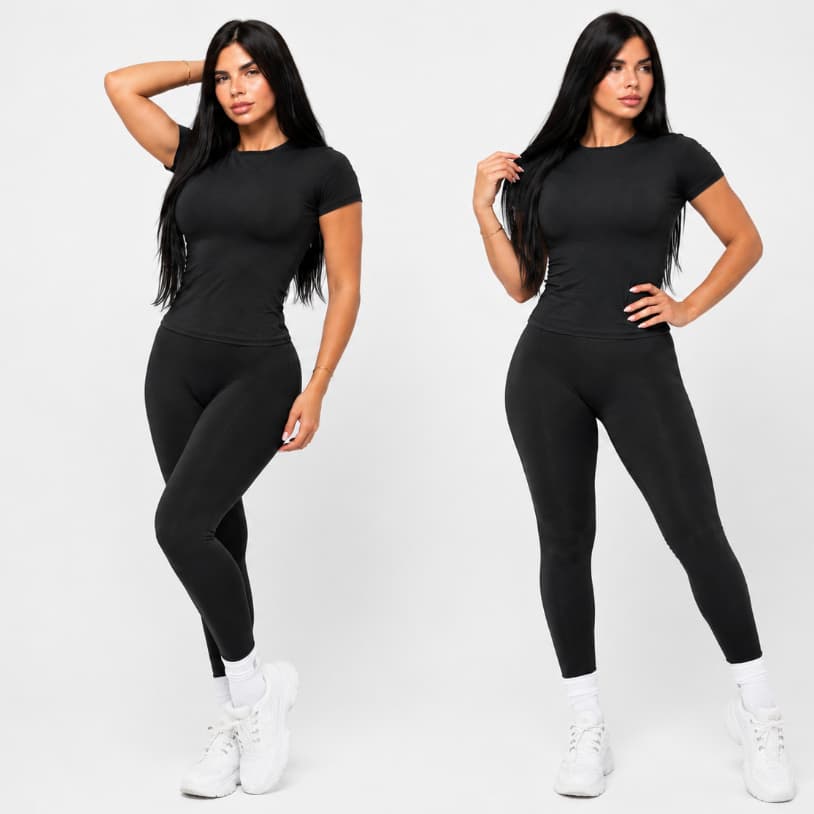 Conjunto De Academia Legging e Camiseta De Compressão Conjunto Feminino Calça Suplex