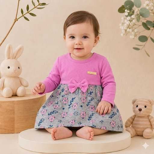 Vestido Manga Longa Bebê Recém Nascido Menina Tecido Leve E Confortável