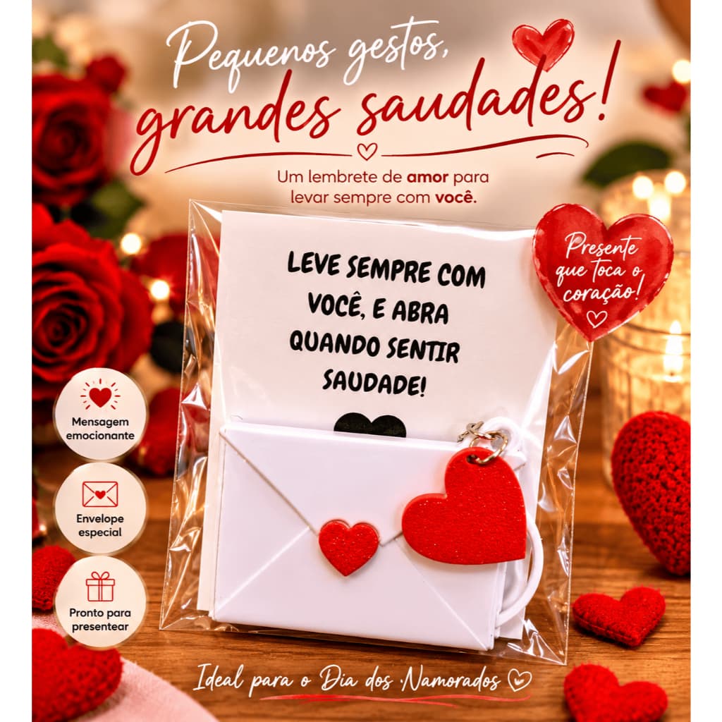 Presente Dia dos Namorados Chaveiro Carta de Amor Romântica Casal Namorado Namorada Lembrancinha Especial