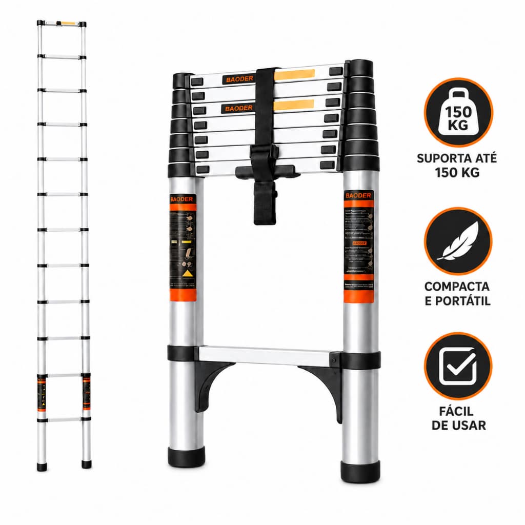 Escada Telescopica Multifuncional Inox 3,1/3,5m 9 Degraus