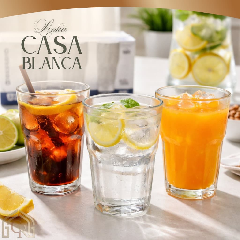 Jogo 3 ou 6 Copos de Vidro Casa Blanca 350ml  Suco Água Refrigerante