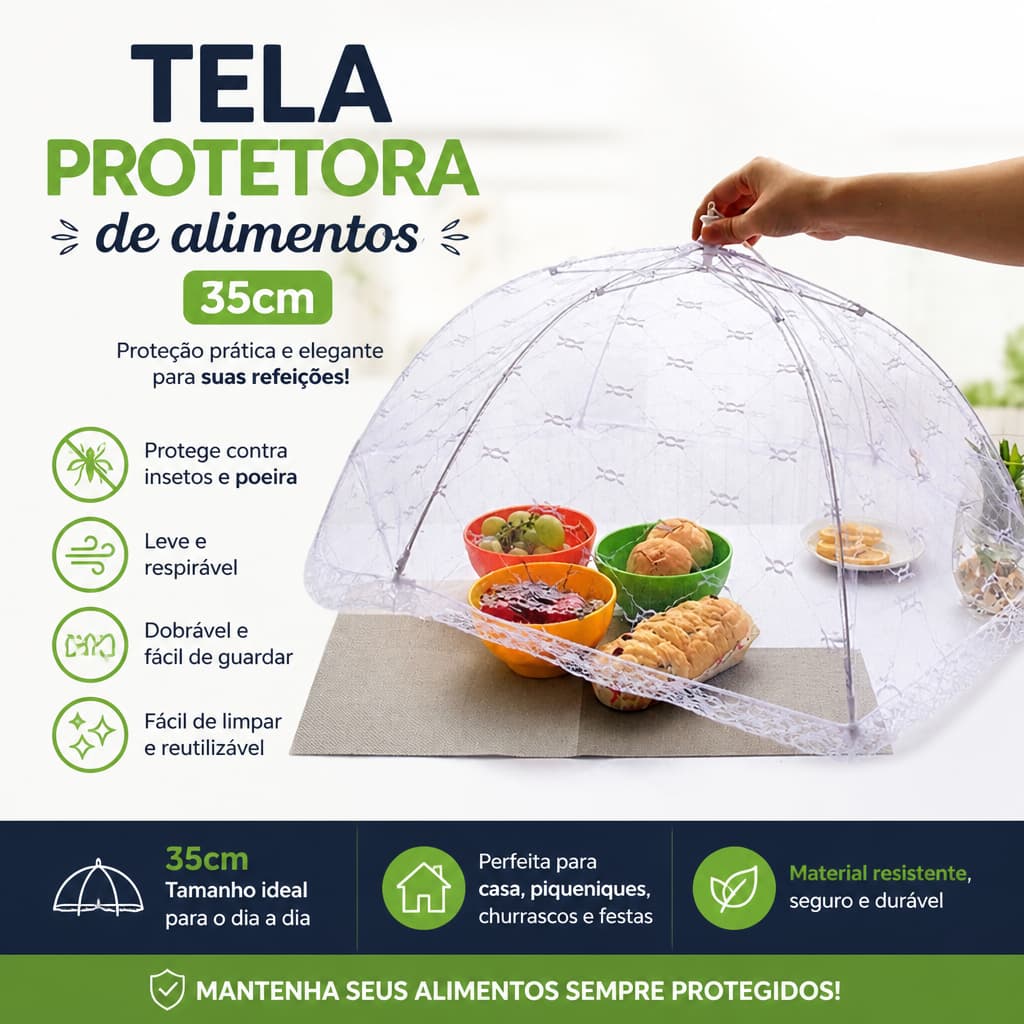 Protetor de Alimentos Dobrável 35cm Tela Mosquiteiro Cobre Pratos Frutas Refeições Anti Insetos