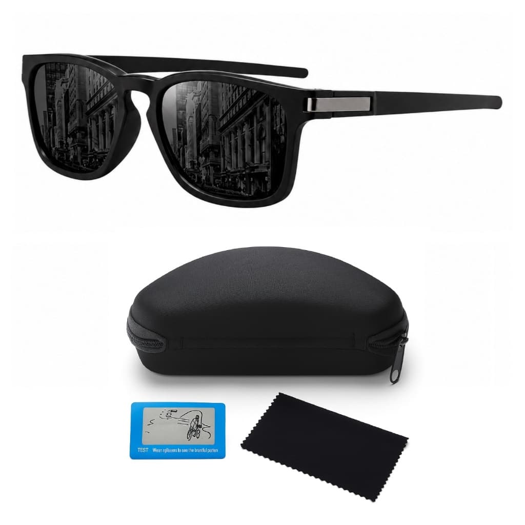 Óculos De Sol Masculino Feminino Polarizado Proteção UV400 Esportivo Quadrado Preto + Acessórios