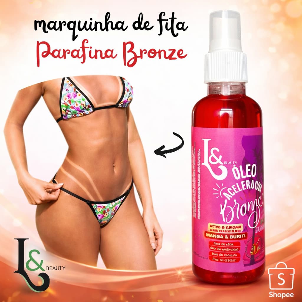 Óleo Ativador Bronzeador Urucum 120ml L&Beauty Marquinha de Fita Biquíni Bronzeado Rápido e Intenso