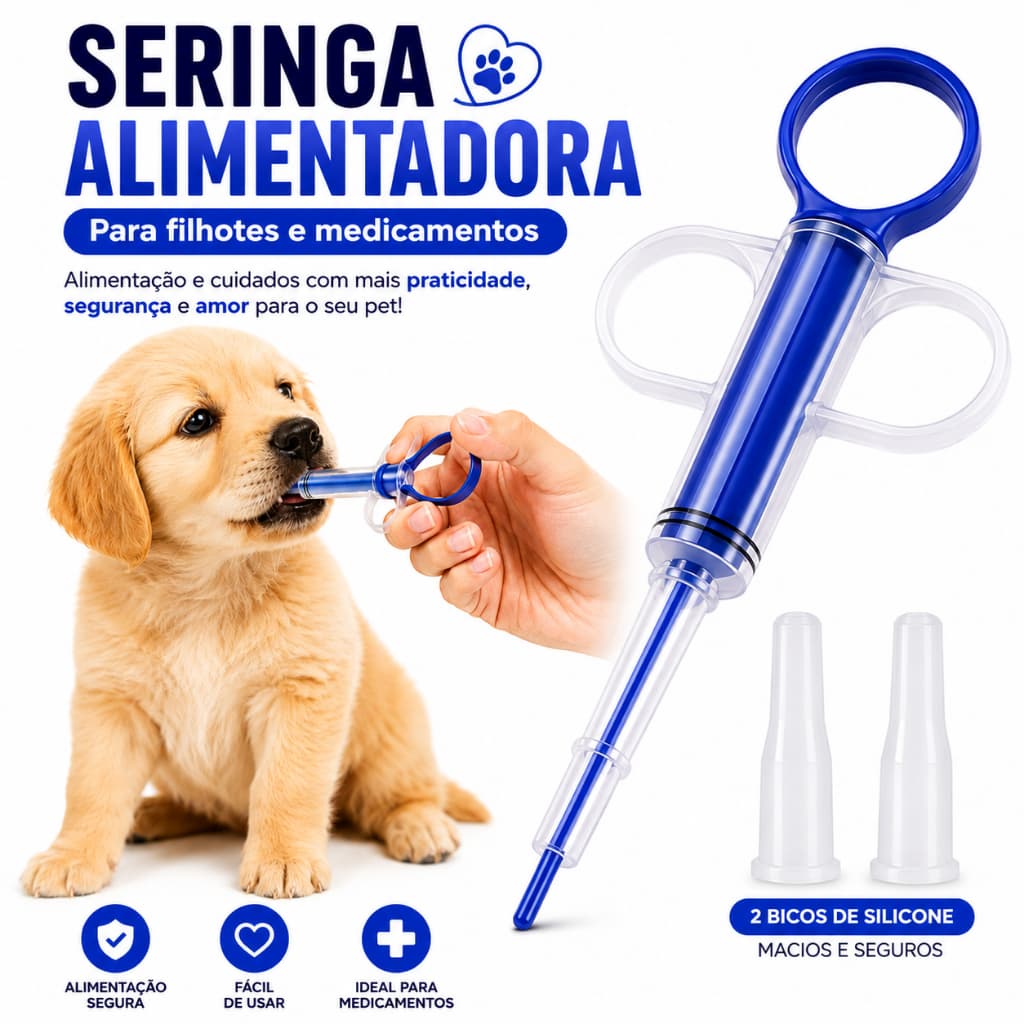 Aplicador de Comprimidos para Cachorro e Gato Seringa de Remédios Alimentador Medicação Pet Reutilizável