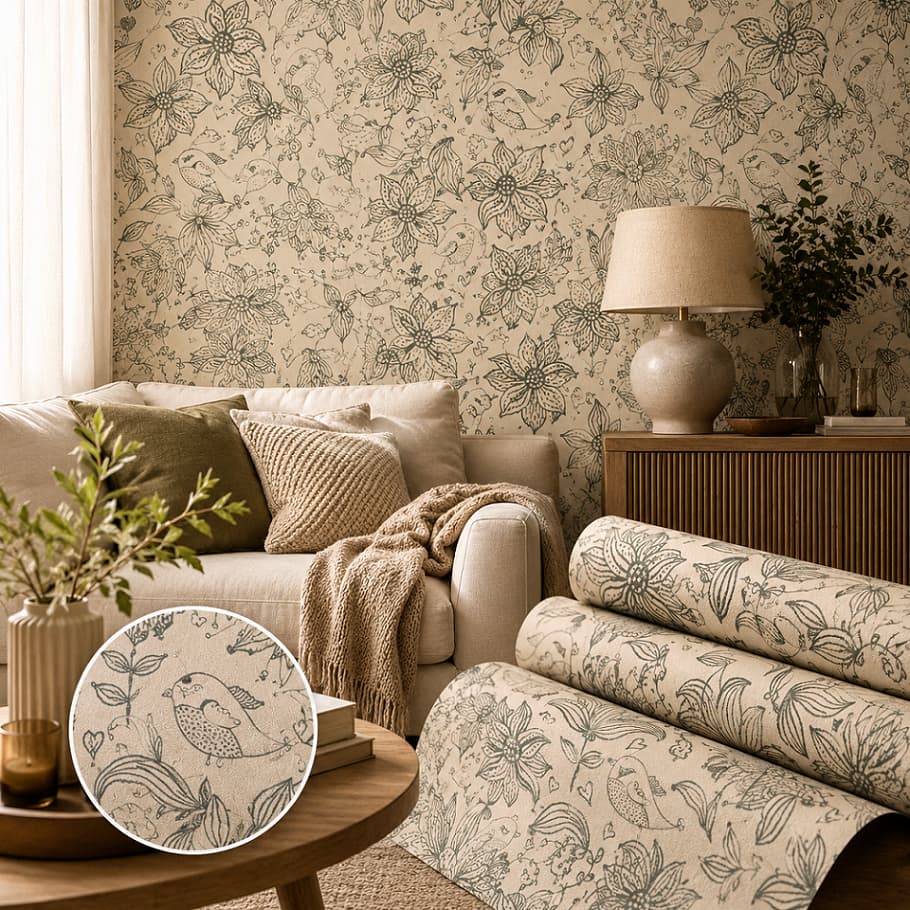 Papel de Parede Sala Floral Vintage Adesivo Lavável Papel Adesivo Autocolante 6 Metros