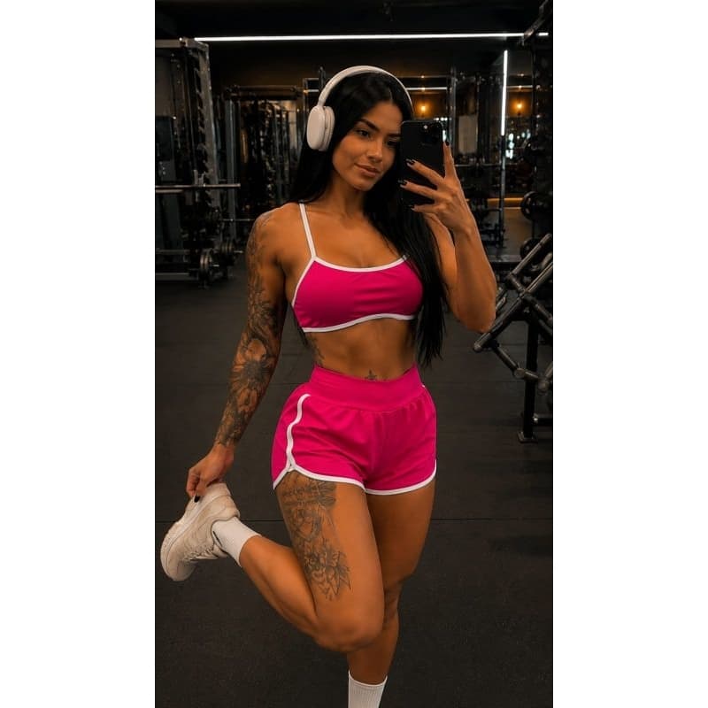 ROUPA GYM FEMININA CONJUNTO FITNESS FEMININO TOP ESPORTIVO LOOK DE TREINO SHORT CINTURA ALTA ROUPA DE ACADEMIA CORRIDA