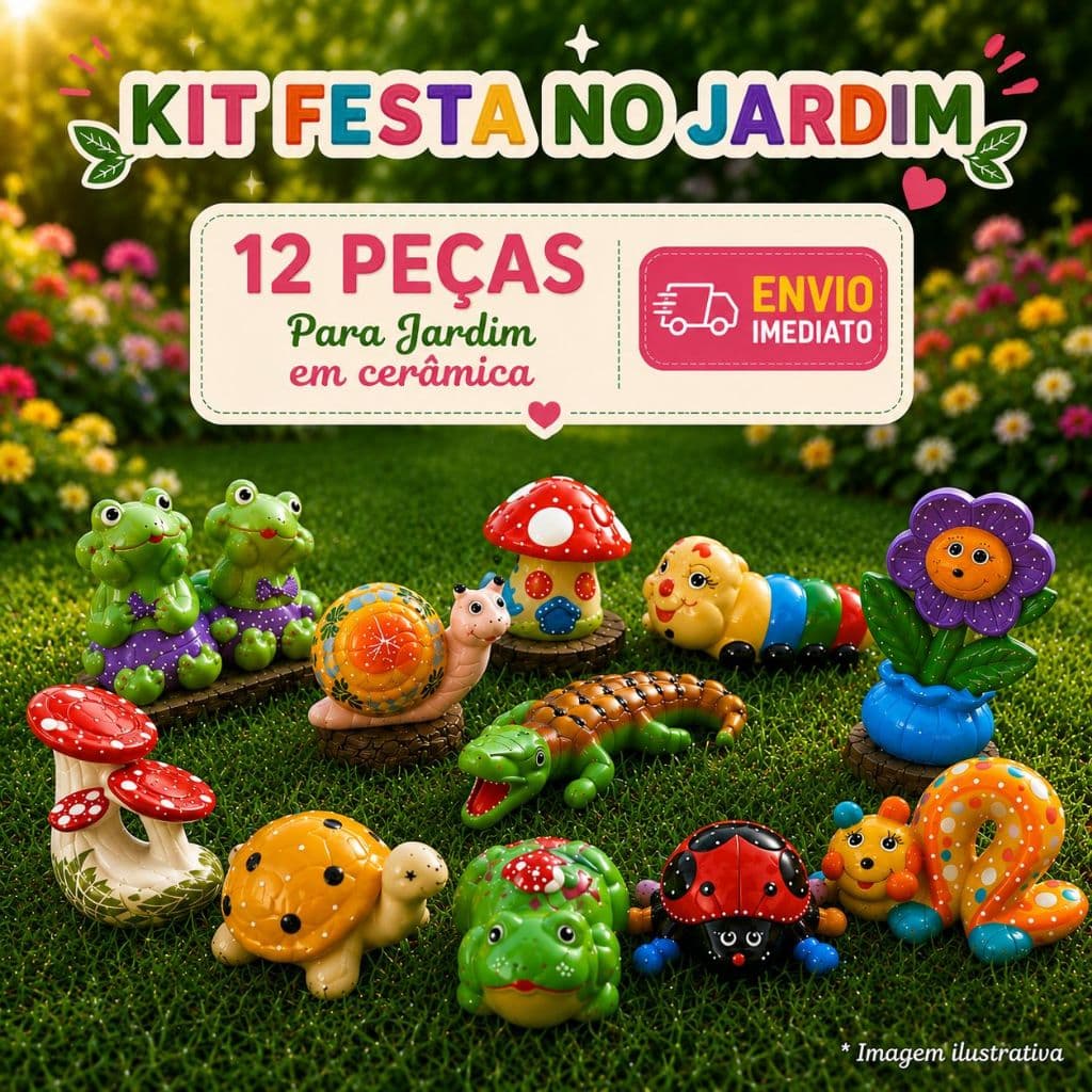 Enfeite De Jardim Kit Em Cerâmica 12 Peças Decoração Área Externa Resistente Sol Água Piscina Fonte