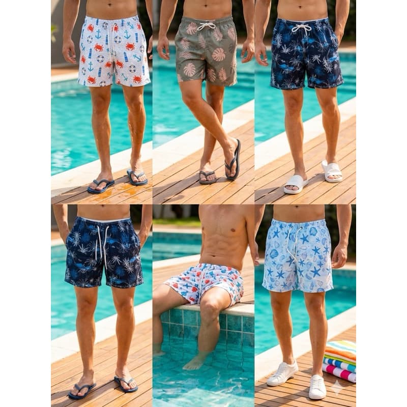 kit Shorts Bermuda Tactel Grosso Estampado Adulto Tamanho P M G GG Praia Piscina Leve Confortável Secagem Rápida Casual