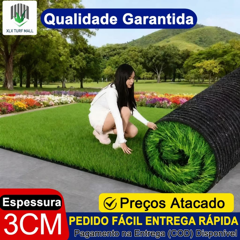 Grama Sintética 25/30mm 2x5M, Tapete de Grama Artificial para Jardim, Gramado e Decoração de Área Externa