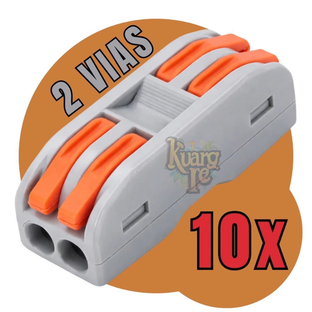 Kit 10 Conectores 2 Polos 32A 250V Emenda Cabos Cinza e Laranja