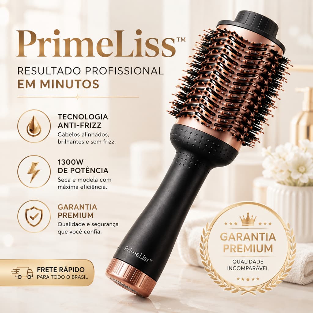 Escova Secadora Alisadora Pro 1300W Bivolt Anti-Frizz 3 EM 1 Modela Seca Alisa Controle Inteligente