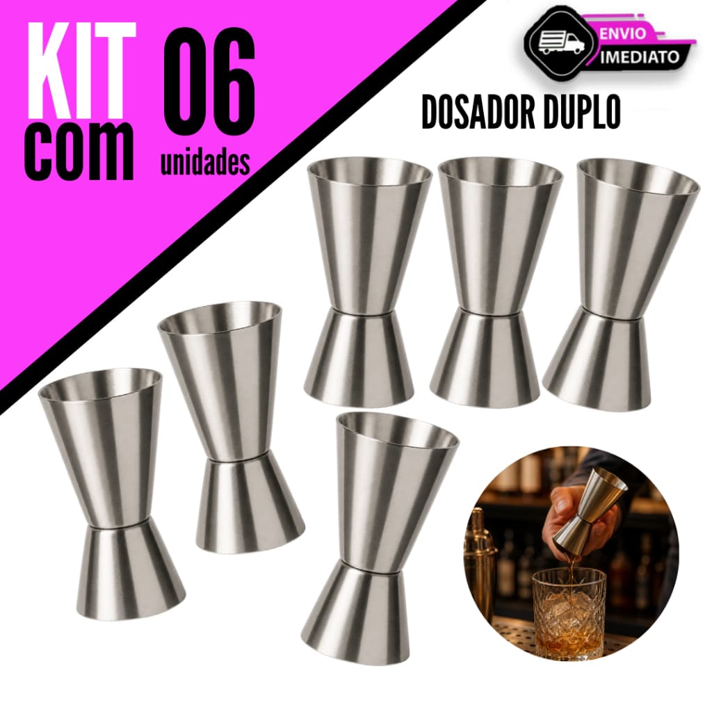Conjunto 06/04/03/02  Unidades Dosador Duplo 25/50ml Para Bebidas Drinks Bar Aço Inox Premium