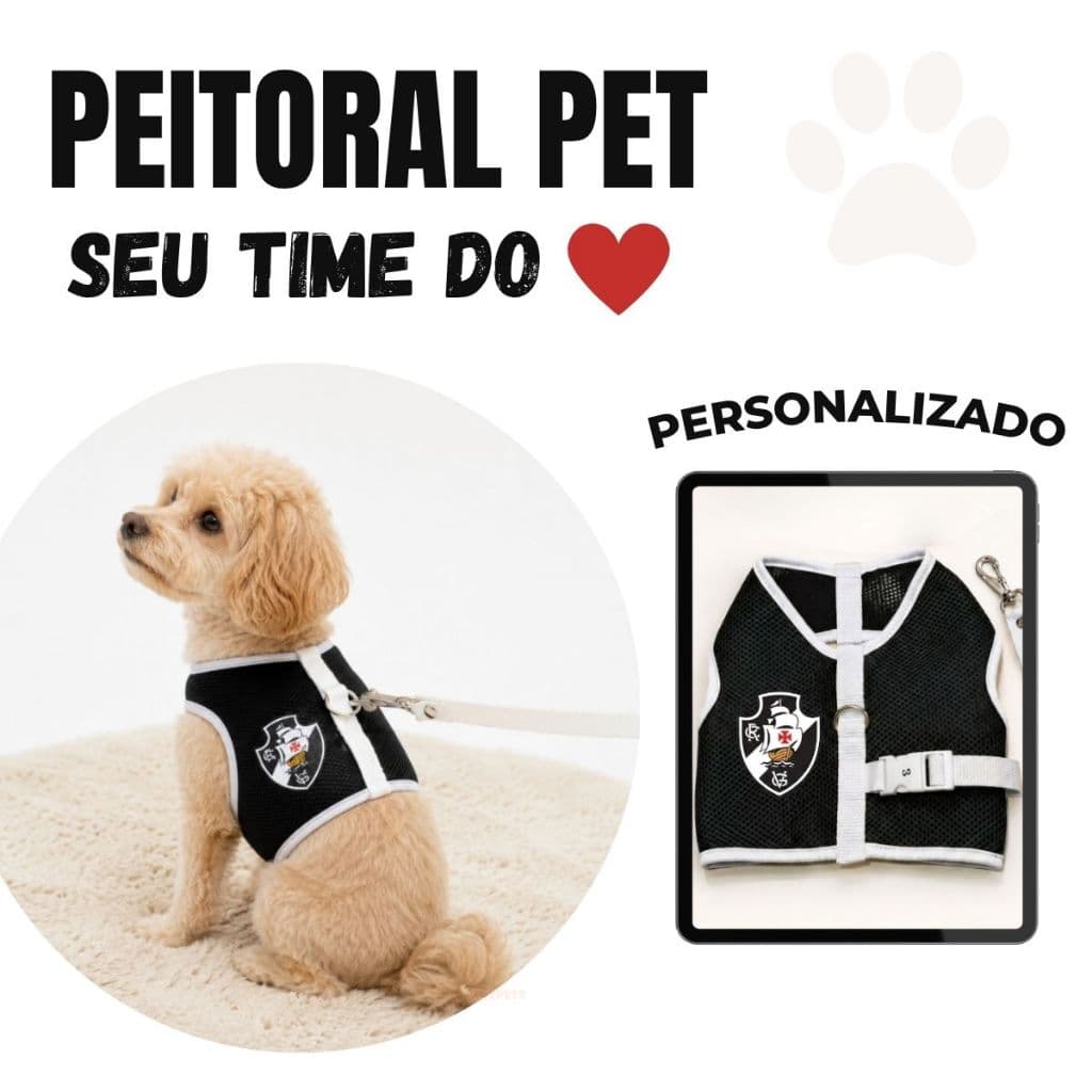 Peitoral time personalizado Vasco coleira para cachorros e gatos
