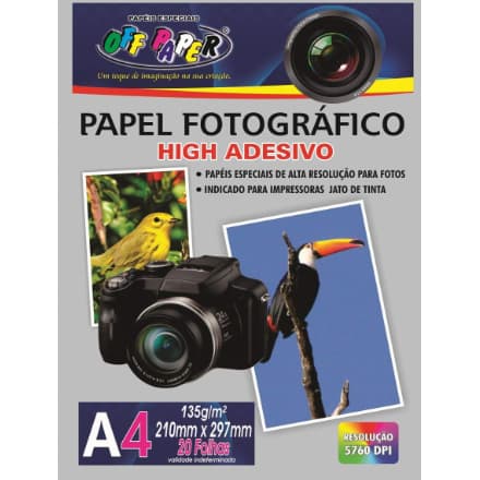 Papel Foto Adesivo A4 135g Off Paper - Pacote com 20 Folhas