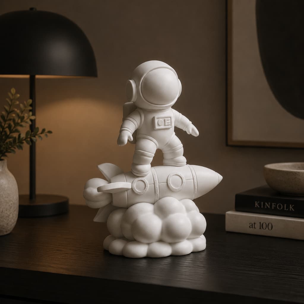 Astronauta no Foguete Decorativo Estilo Espacial Moderno Decoração Geek Quarto Gamer Presente Criativo Luxo