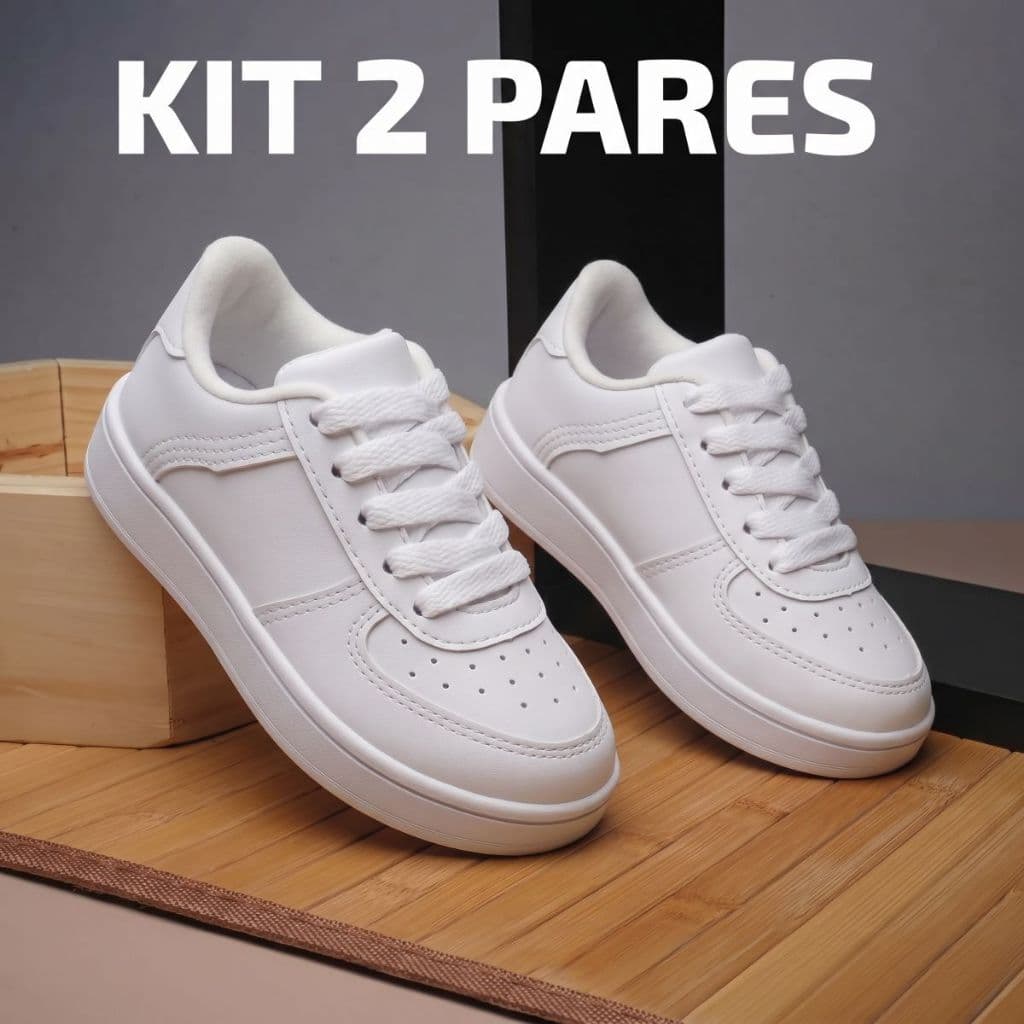 Kit 2 Pares Tênis Infantil Casual Sola Reta Confortável No Dia A Dia Passeio Menino Menina
