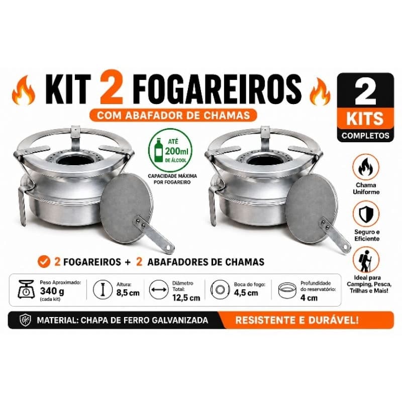 Kit 2 Fogareiro espiriteira,Fogão portátil a álcool sem pintura para camping, caminhoneiros, pesca e sobrevivência.
