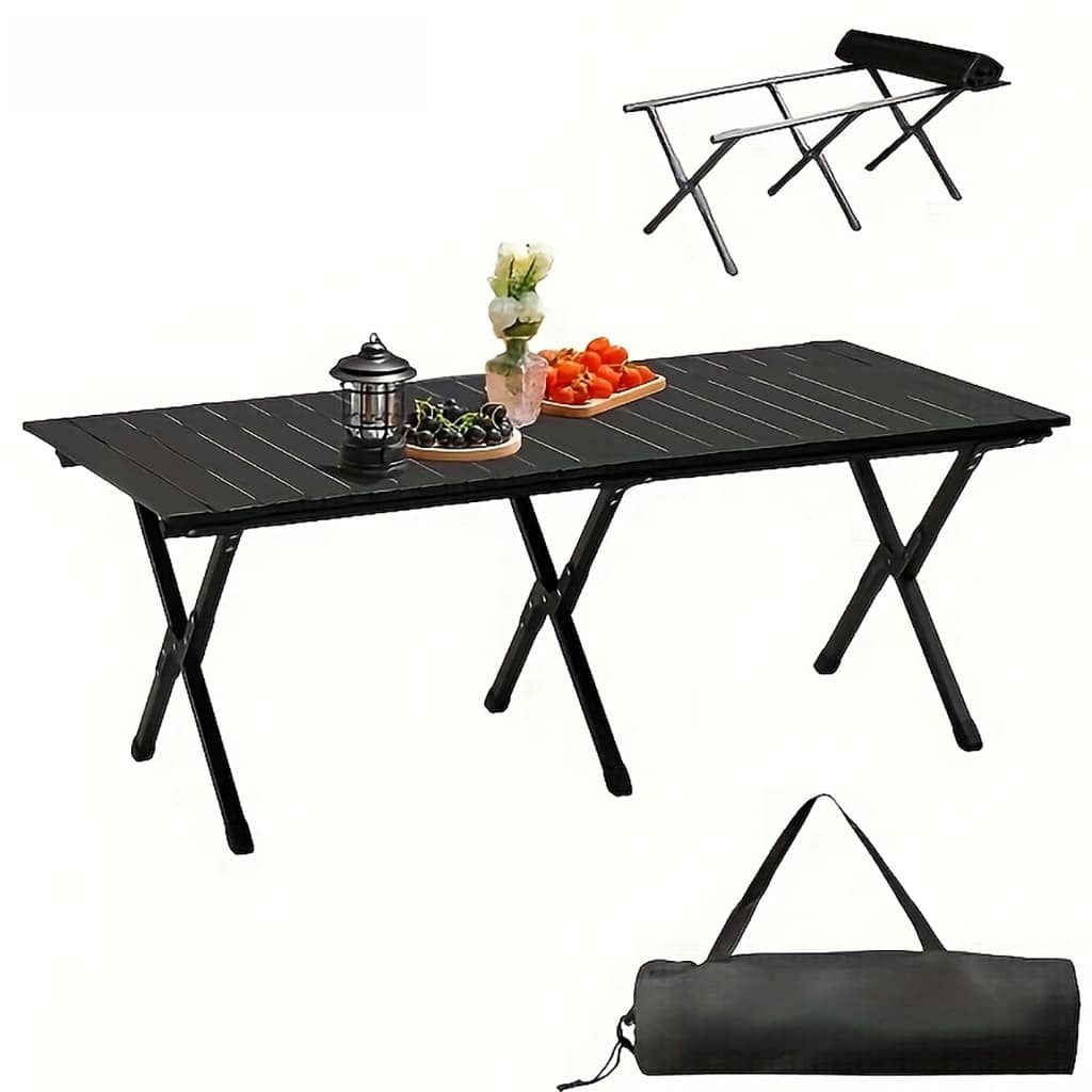 Mesa Dobrável Portatil 120X60cm Mesa de Campismo Camping Praia Acampamento Preta