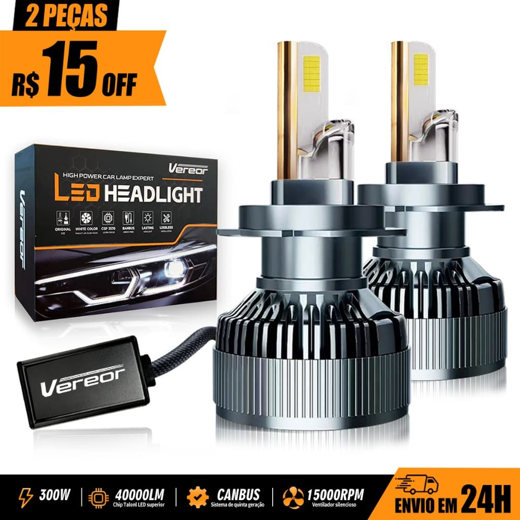 Kit Par Lâmpada LED M70 Farol Carro e Caminhão 300W 40000LM 12V/24V Alto Brilho H1/H3/H4/H7/H11/9005/HB3/9006/HB4