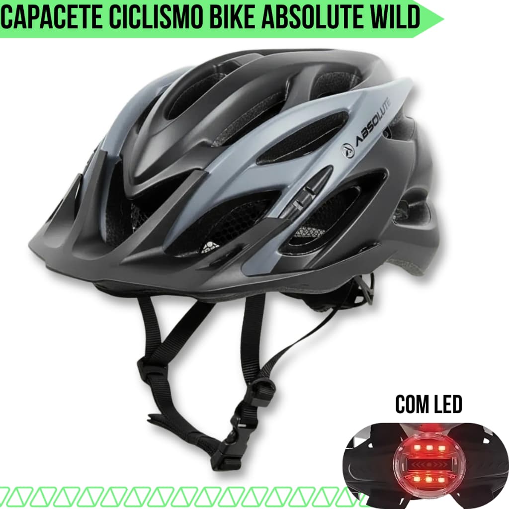 Capacete Ciclismo Mtb Bike Absolute Wild Com Led Preto/Cinza Regulável 58-62cm