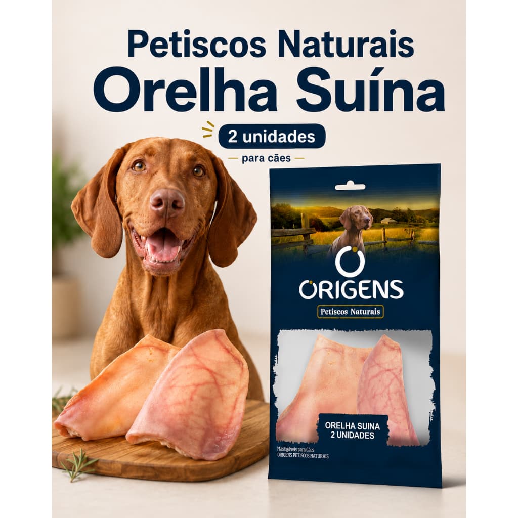 Petisco Natural para Cães Orelha Suína Origens 2 Unidades Mastigável