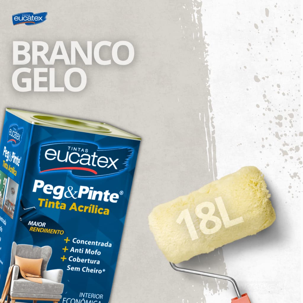 Tinta Acrílica Econômica Peg E Pinte Anti Mofo Branco Gelo 18 Litros Eucatex Látex Sala Quarto