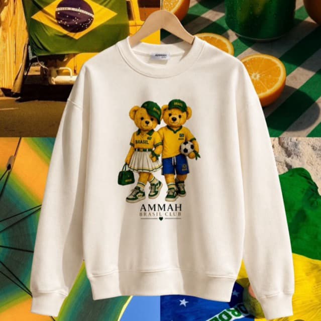 Moletom Feminino Urso casal Brasil Estiloso Premium Oversized Tendência Inverno 2026