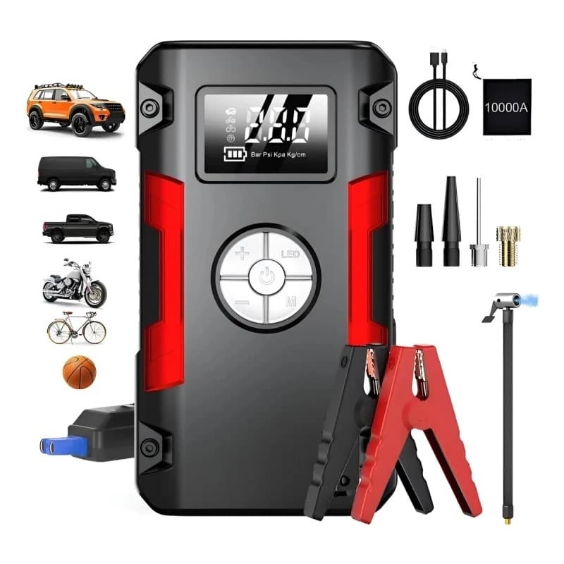 Bateria Auxiliar De Partida PortáTil Com Bomba Ar Rosquear Compressor Portatil 30000 Mah,Para Automotiva Moto AutomáTico