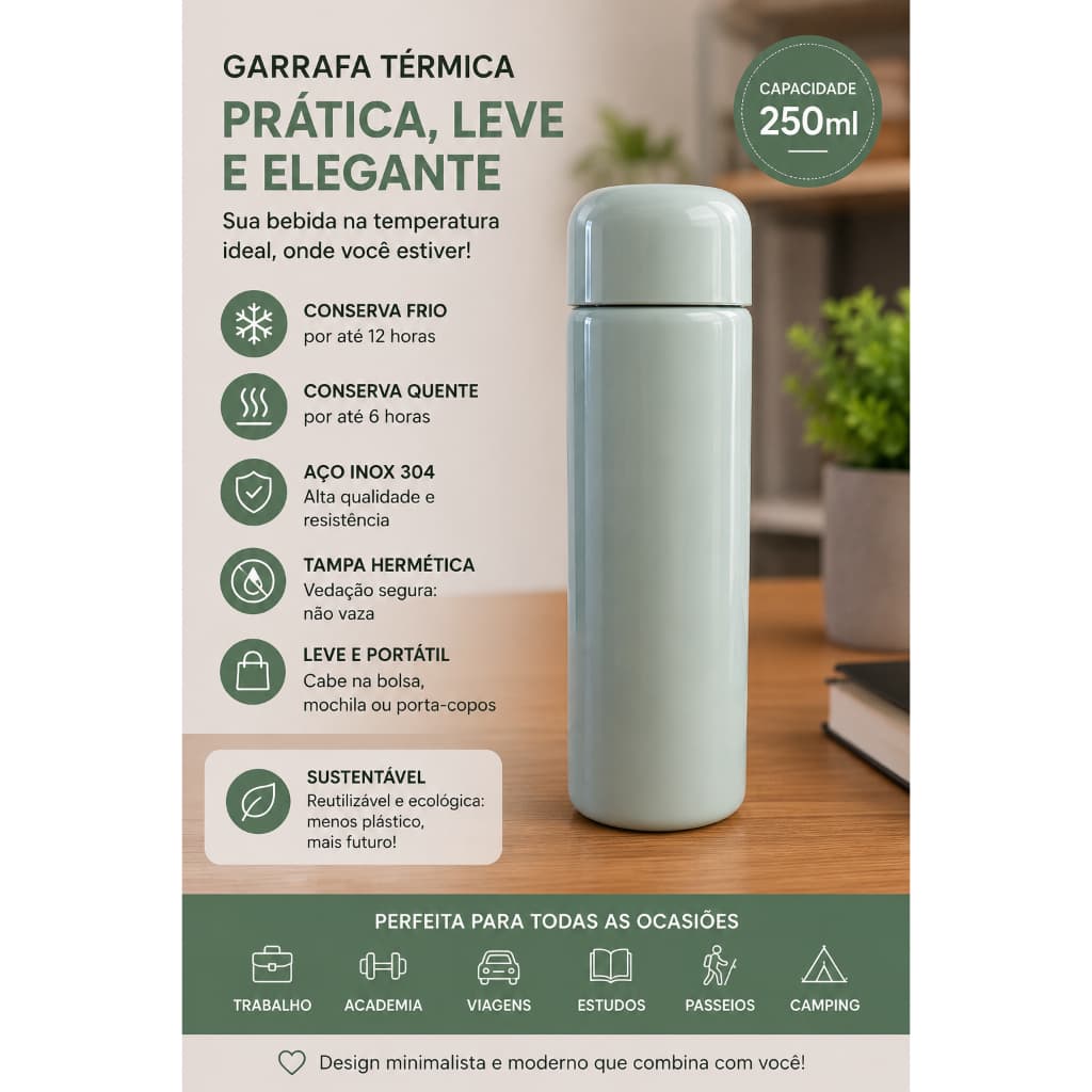 Garrafa termica de 250ml BM-P1991 ideal para escola passeio lancheira suco