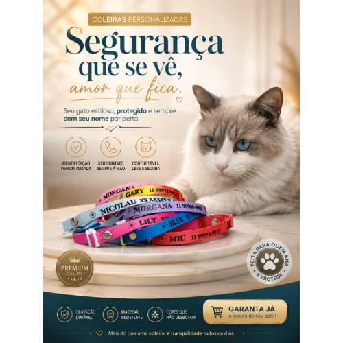 Coleira gato personalizado nome pet e telefone tutor - Coleira  gatos - coleira gatos personalizado