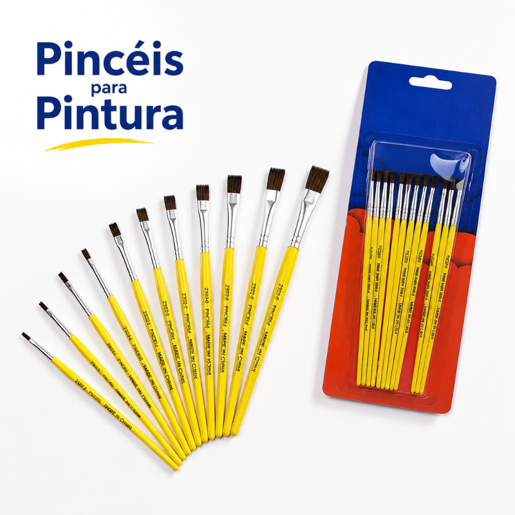 Kit 12, 24 ou 36 Pincéis Escolares Infantil para Pintura Guache Artesanato Arte Material Artístico