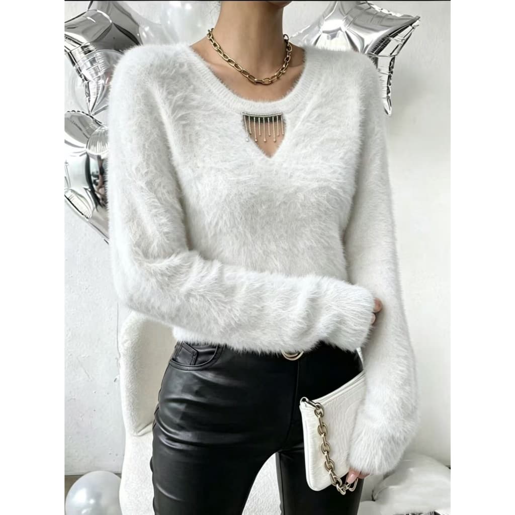 blusa sueter feminino de pelinho cropped manga longa moletom grosso inverno blusa de frio gola redonda liso crop difuso