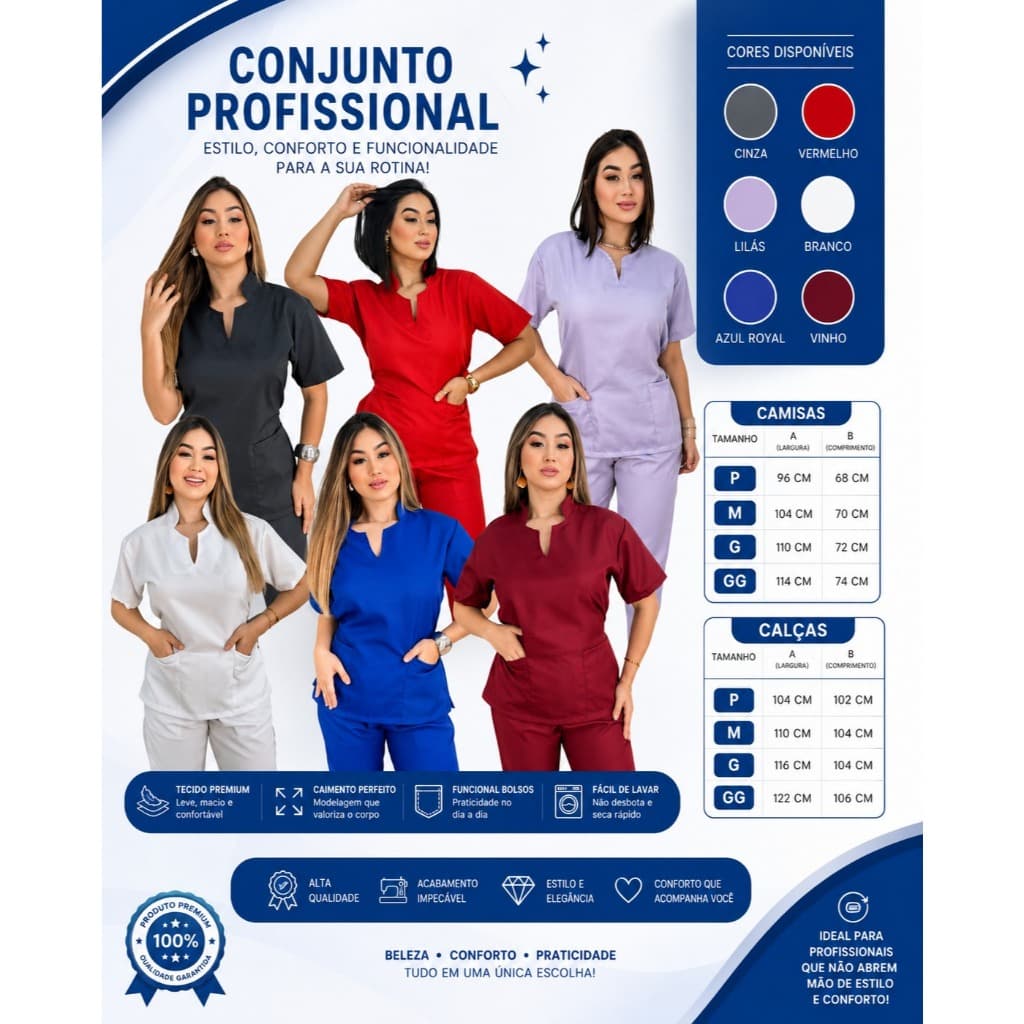 Scrub Feminino Gabardine Uniforme Enfermagem Pijama Cirúrgico Roupa Hospitalar Feminina