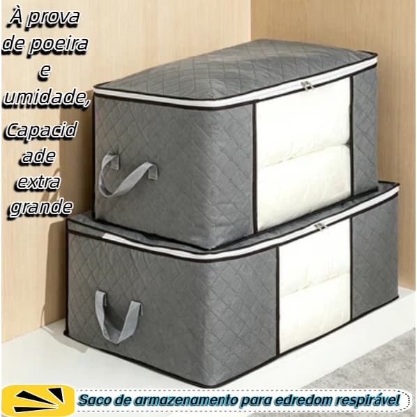 kit 1 Caixa Guarda Roupa Saco Organizador Edredom Cobertor Roupas Zíper Dobrável Anti Mofo Transparente Resistente