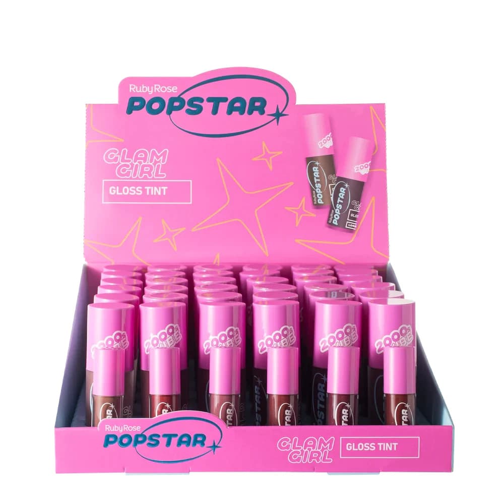 Box c/ 36 Gloss Tint Ruby Rose Glam Girl Popstar Hidratante Brilho Efeito Molhado HBL6603