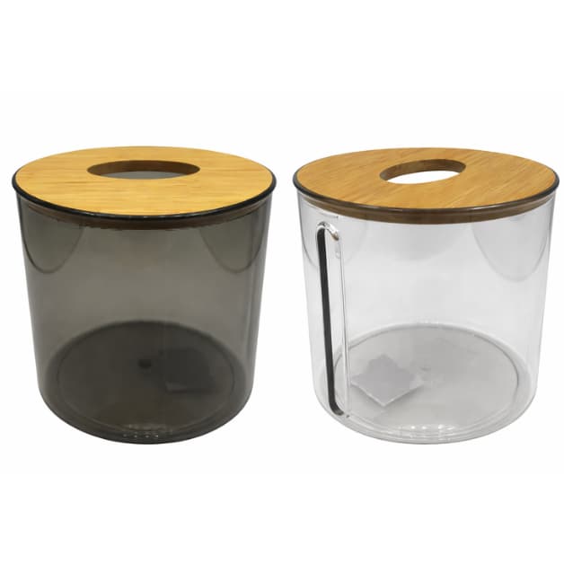 Porta Lenços/Papel Transparente Com Tampa De Bambu Decorativo Elegante