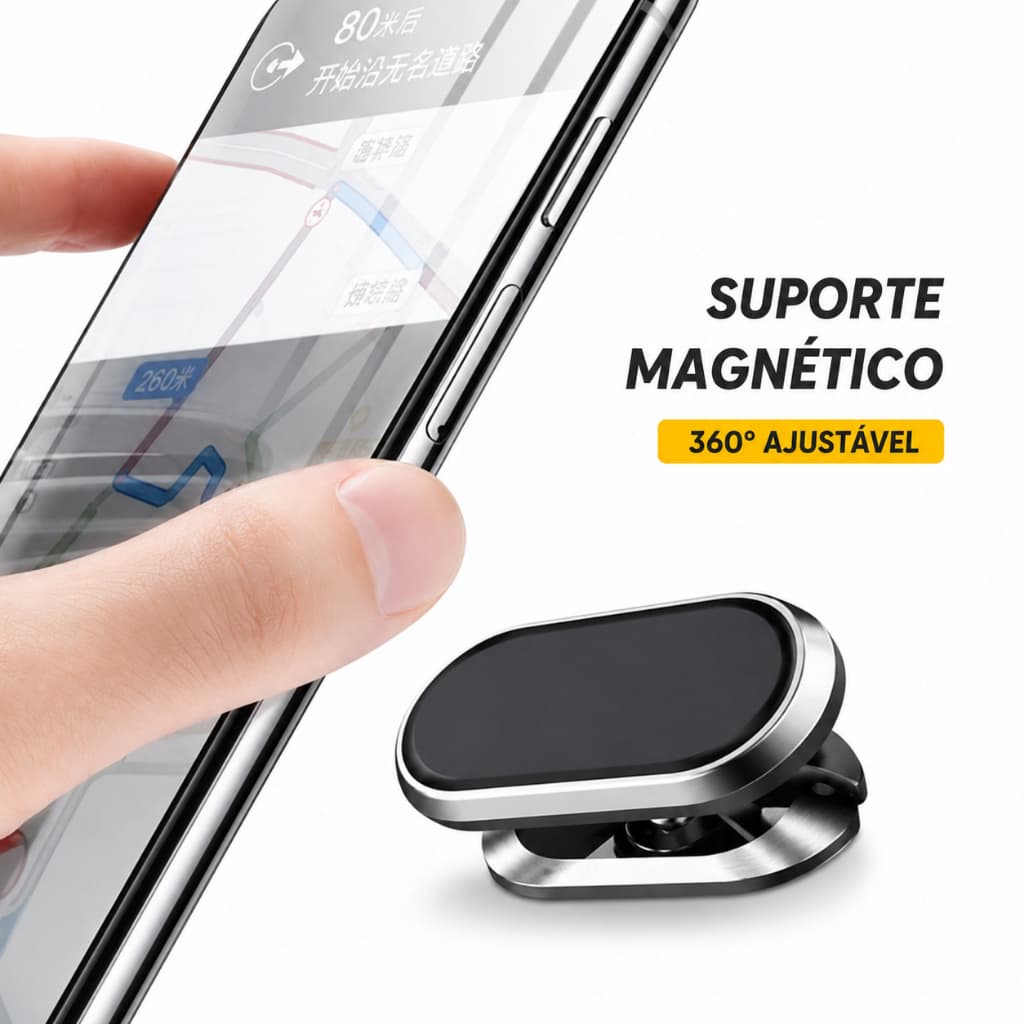 Suporte Magnético Veicular para Celular Rotação 360° Ímã Ultra Forte