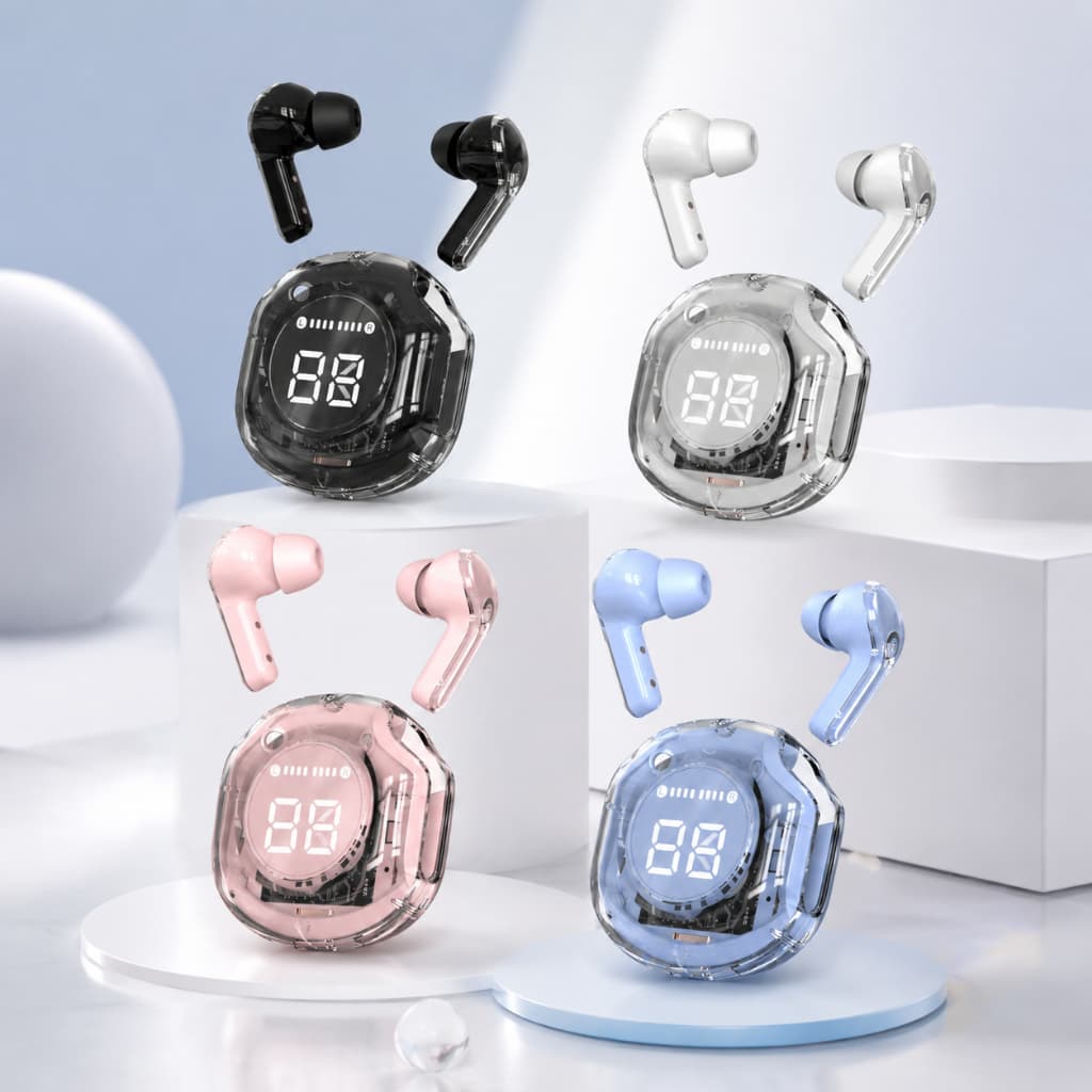 Fones TWS 2ª Geração, estojo carregador transparente, som premium e toque inteligente
