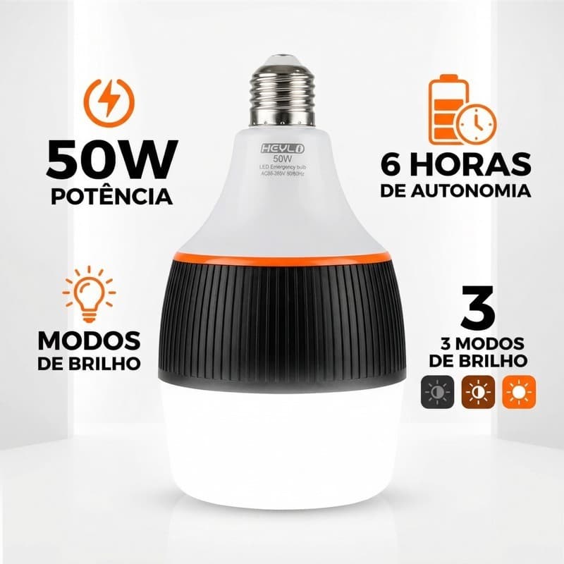 Lâmpada LED 50w 6h Sem Fio Emergência Super Bulbo 8500K recarregável Bivolt Branco Frio Quarto/Luz noturna-HY-599