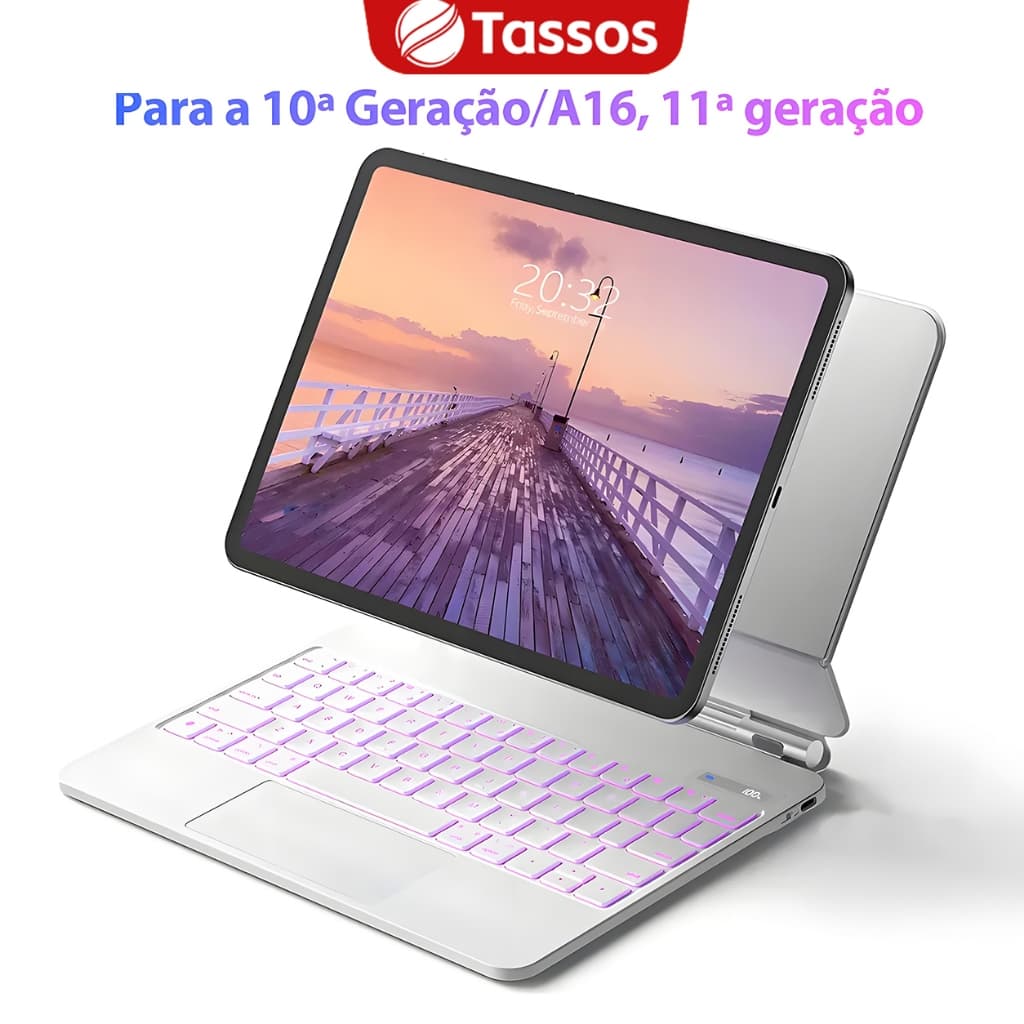 TASSOS Capa com Teclado para iPad (A16) 11ª e 10ª Geração, com Retroiluminação e Trackpad Multi-Toque Suporte Flutuante