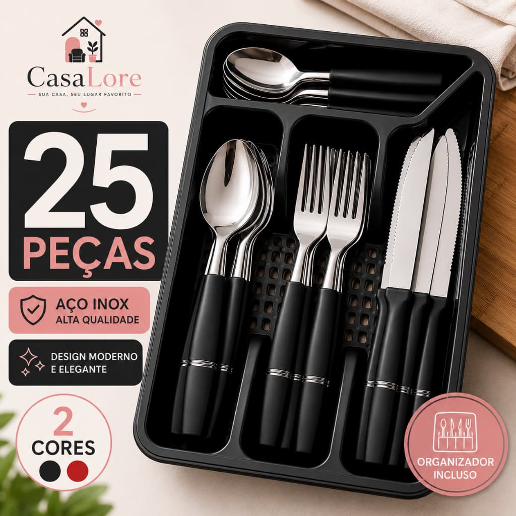 Jogo De Talheres Aço Inox Com Suporte Organizador 4 8 25 Peças