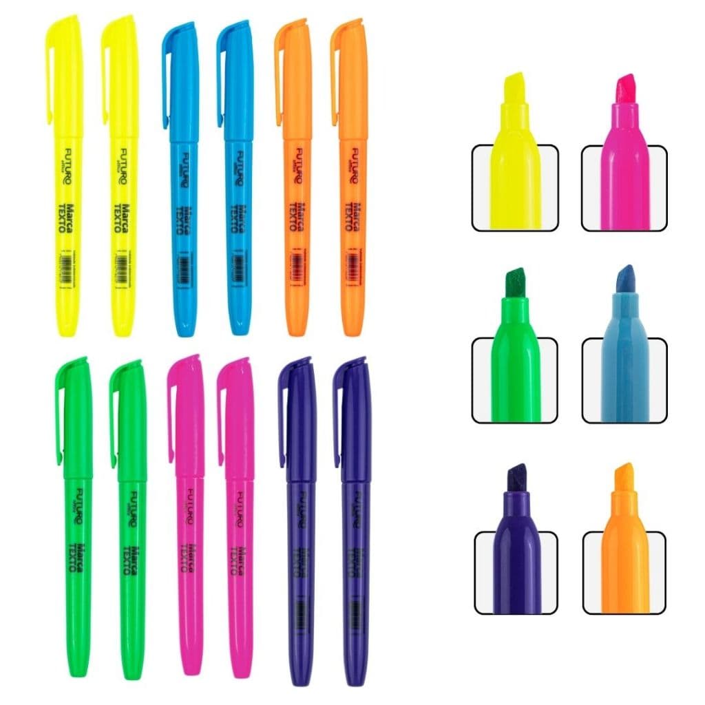 Kit Caixa 12 Marca Texto Colorido Para Destacar Livros Cadernos Várias Cores