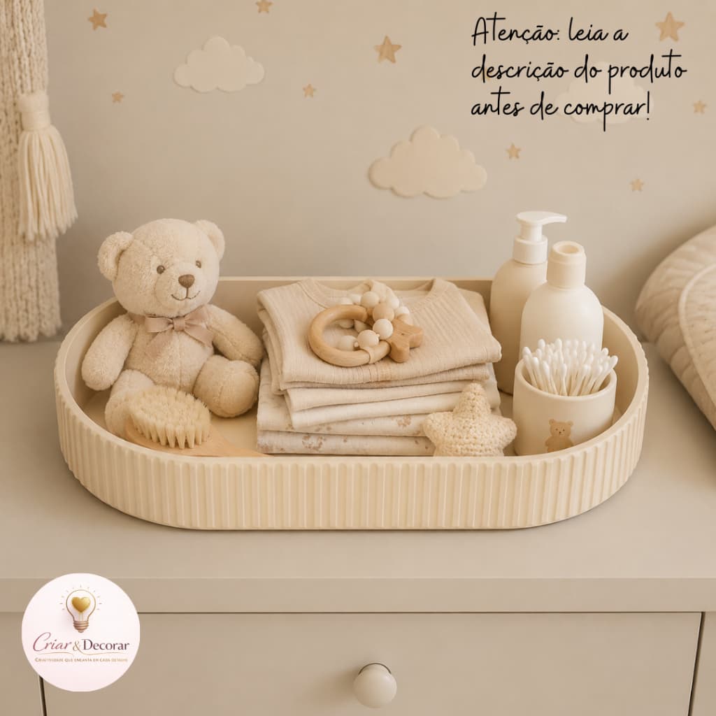 Bandeja Oval Decorativa Infantil Bandeja Higiene Bebê Organizador Quarto Bebê PLA REF 074