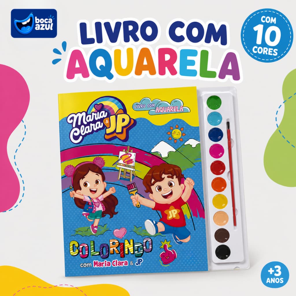 Kit Pintura Infantil Livro Maria Clara E Jp Inclui Aquarela, Pincel E Livro Para Crianças Boca Azul