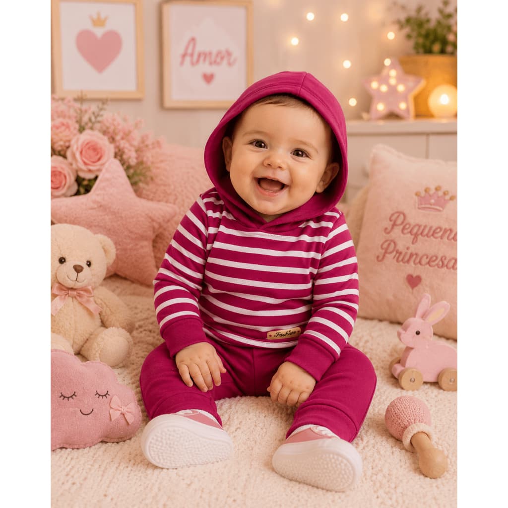 Conjunto Bebê Recém Nascido Menino e Menina Moletinho Leve Manga Longa Com Capuz Calça Confortável!!