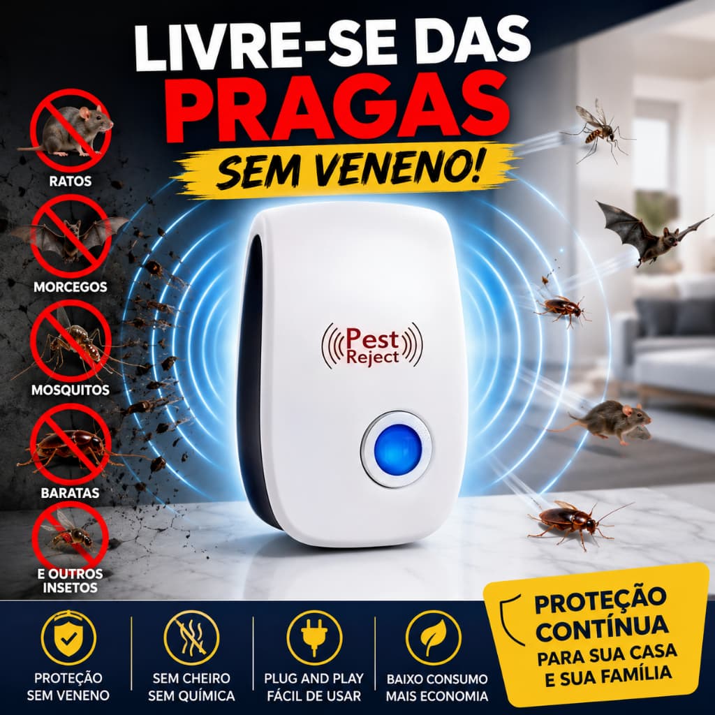 Repelente Eletrônico Ultrassônico Bivolt Controle de Pragas Ratos Baratas Mosquitos Tomada